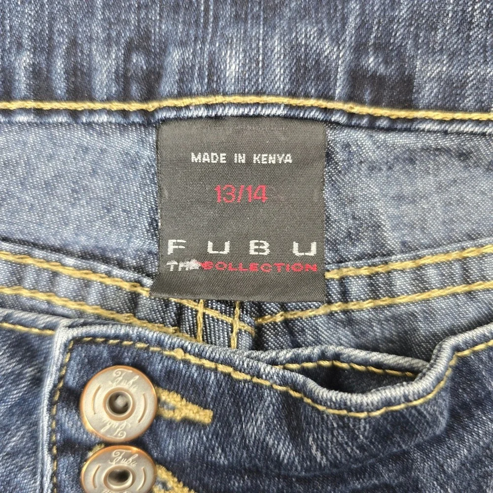FUBU The Collection Women's Blue Denim Capris Size 13 14 Y2K Cropped Pants‎